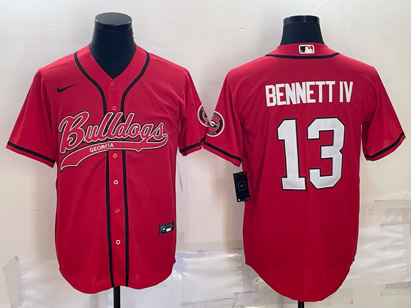 Georgia Bulldogs #13 Stetson Bennett Red With Patch Cool Base Stitched Baseball Jersey - Click Image to Close